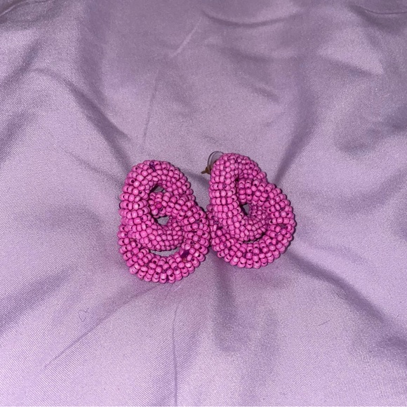 Pink Beaded Round Earrings - Picture 1 of 2
